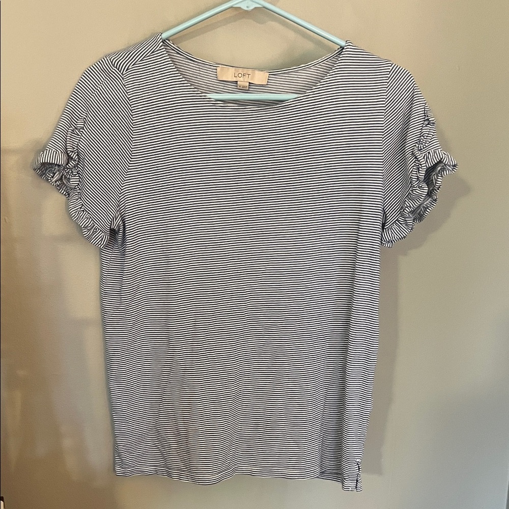LOFT Navy and White Striped Short Sleeve Tee
